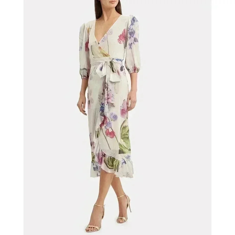 Ganni Tilden Mesh Wrap Dress Women's Size 36 / 4 Romantic Floral